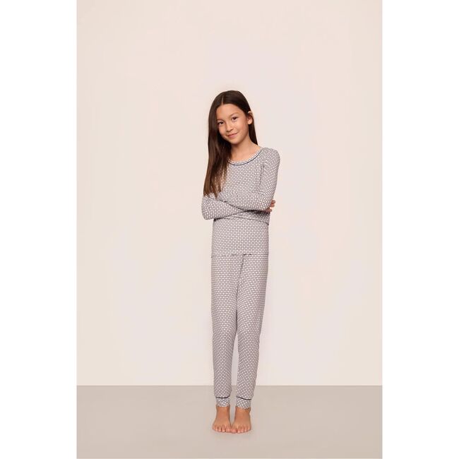 Kids Printed TENCEL™ Modal Unisex Long PJ Set, GEO SPHERE GRAY DAWN/NAVY