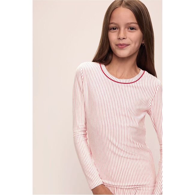 Kids Printed TENCEL™ Modal Unisex Long PJ Set, DUO STRIPES HAUTE RED/HAUTE RED