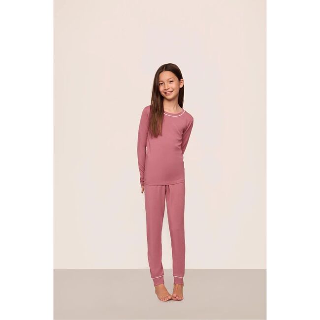 Kids TENCEL™ Modal Unisex Long PJ Set, BERRY BLUSH/IVORY