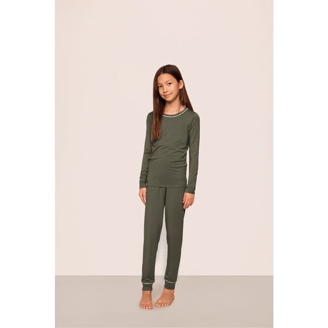 Kids TENCEL™ Modal Unisex Long PJ Set, SMOKEY OLIVE/IVORY