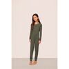 Kids TENCEL™ Modal Unisex Long PJ Set, SMOKEY OLIVE/IVORY - Pajamas - 1 - thumbnail