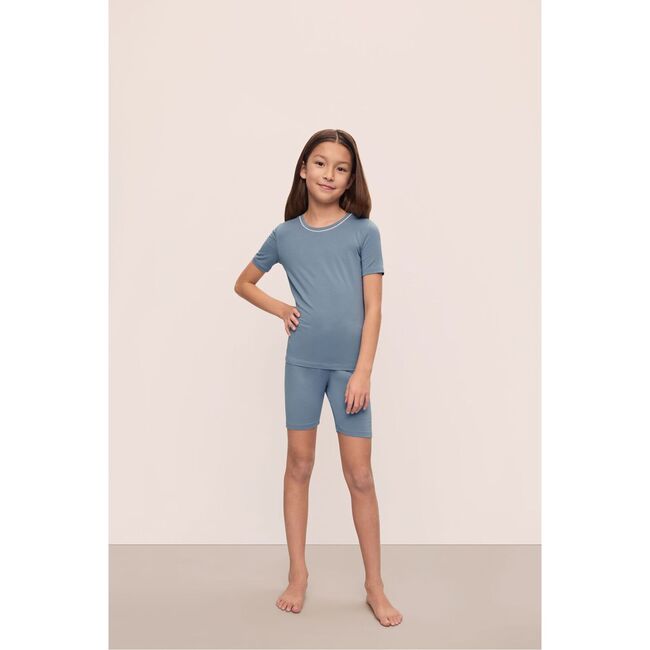 Kids TENCEL™ Modal Unisex Short PJ Set, FADED DENIIM/IVORY