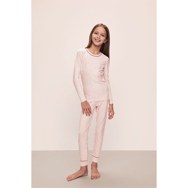 Kids Printed TENCEL™ Modal Unisex Long PJ Set, DUO STRIPES HAUTE RED/HAUTE RED - Pajamas - 2