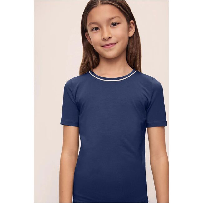 Kids TENCEL™ Modal Unisex Short PJ Set, NAVY/IVORY - Pajamas - 2