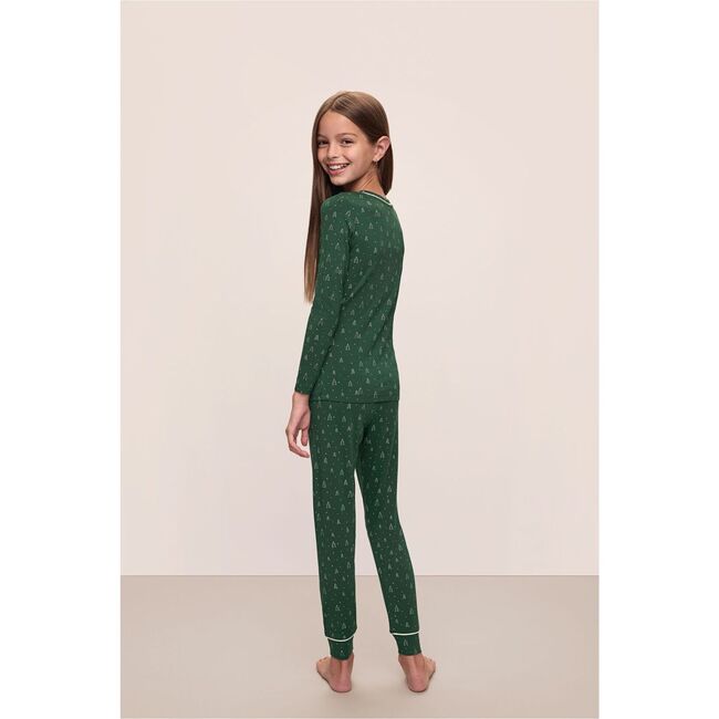 Kids Printed TENCEL™ Modal Unisex Long PJ Set, WINTERPINE FOREST GREEN/IVORY - Pajamas - 2