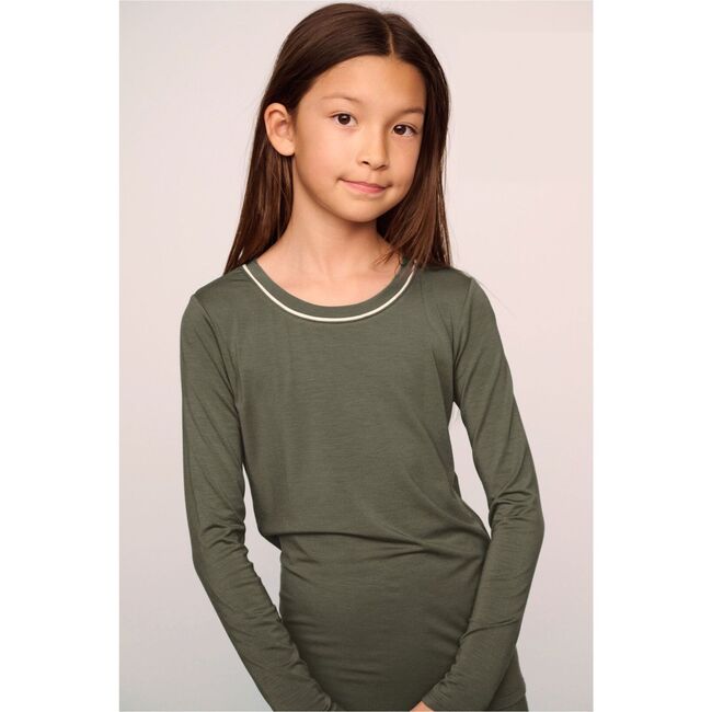 Kids TENCEL™ Modal Unisex Long PJ Set, SMOKEY OLIVE/IVORY - Pajamas - 2