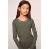 Kids TENCEL™ Modal Unisex Long PJ Set, SMOKEY OLIVE/IVORY - Pajamas - 2