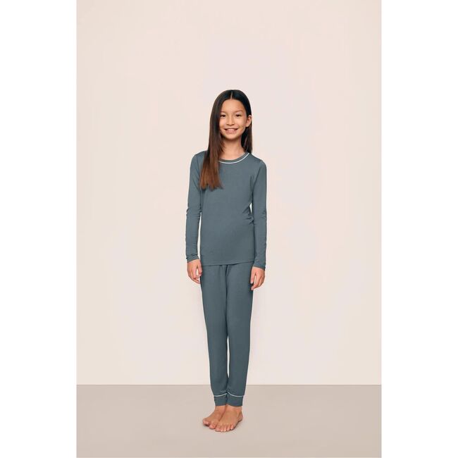 Kids TENCEL™ Modal Unisex Long PJ Set, STONE BLUE/IVORY