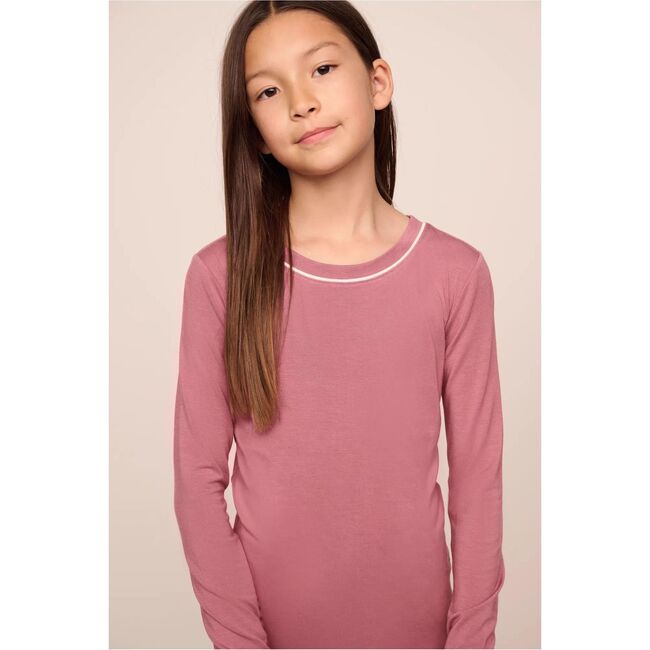 Kids TENCEL™ Modal Unisex Long PJ Set, BERRY BLUSH/IVORY - Pajamas - 2