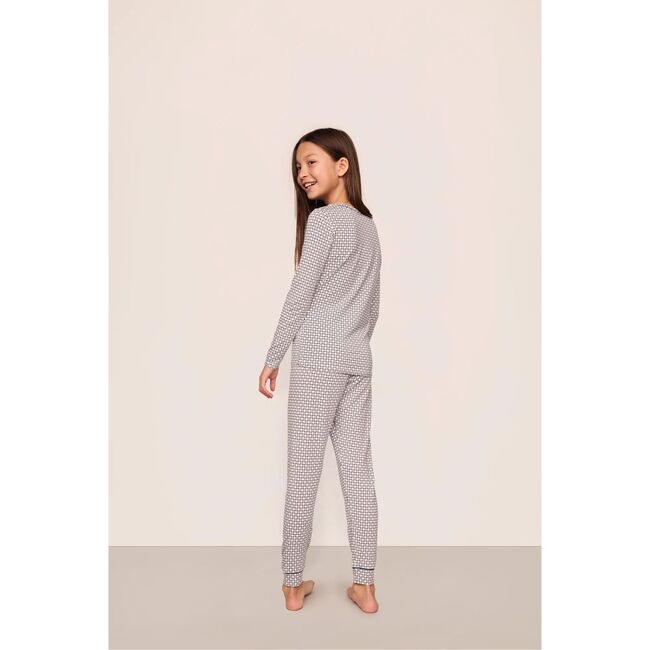 Kids Printed TENCEL™ Modal Unisex Long PJ Set, GEO SPHERE GRAY DAWN/NAVY - Pajamas - 3