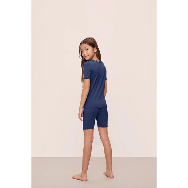 Kids TENCEL™ Modal Unisex Short PJ Set, NAVY/IVORY - Pajamas - 3