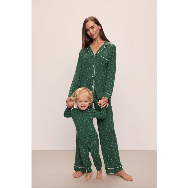 Kids Printed TENCEL™ Modal Unisex Long PJ Set, WINTERPINE FOREST GREEN/IVORY - Pajamas - 3
