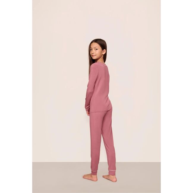 Kids TENCEL™ Modal Unisex Long PJ Set, BERRY BLUSH/IVORY - Pajamas - 3