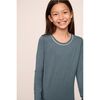 Kids TENCEL™ Modal Unisex Long PJ Set, STONE BLUE/IVORY - Pajamas - 2