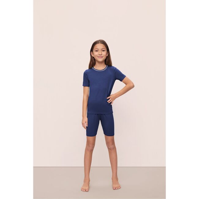Kids TENCEL™ Modal Unisex Short PJ Set, NAVY/IVORY - Pajamas - 5