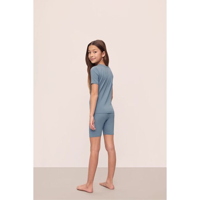 Kids TENCEL™ Modal Unisex Short PJ Set, FADED DENIIM/IVORY - Pajamas - 3