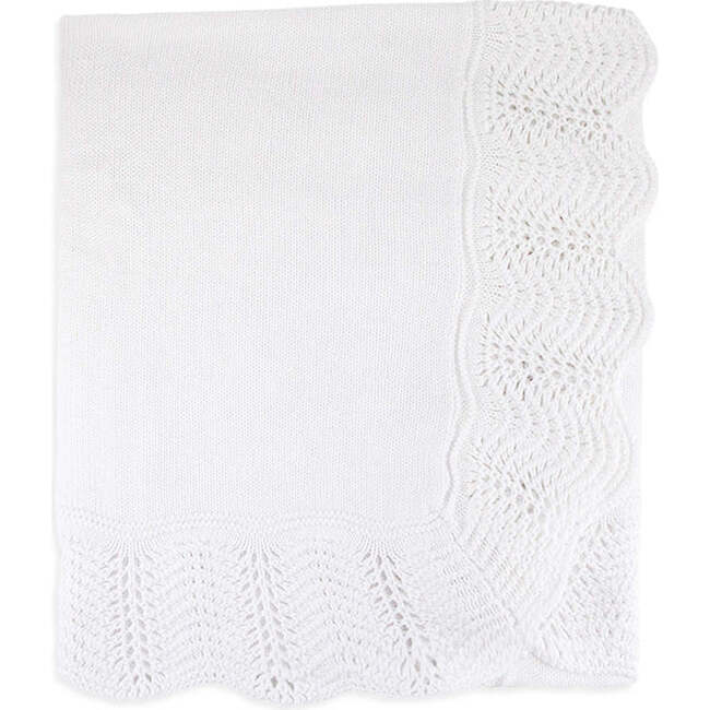 Traditional Knitted Baby Blanket, White