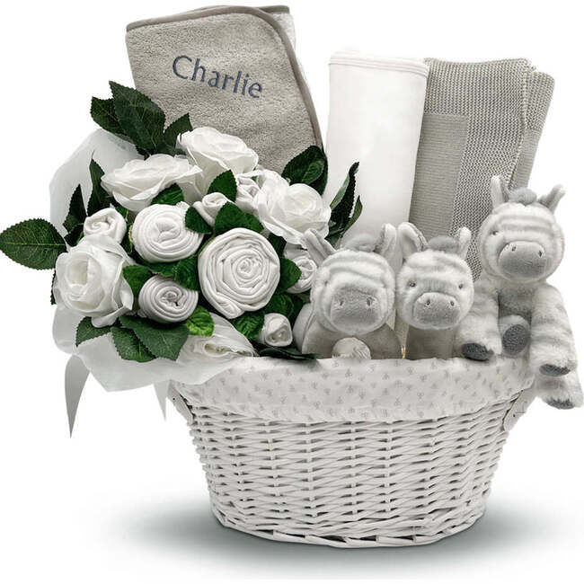 Personalized Three Little Zebras Luxury New Baby Hamper, White