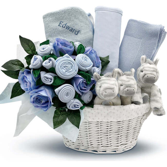 Personalized Three Little Zebras Luxury New Baby Hamper, Blue