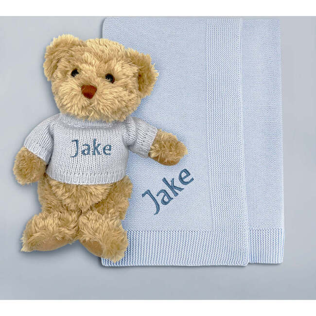 Personalized Bertie Bear with Blanket, Blue