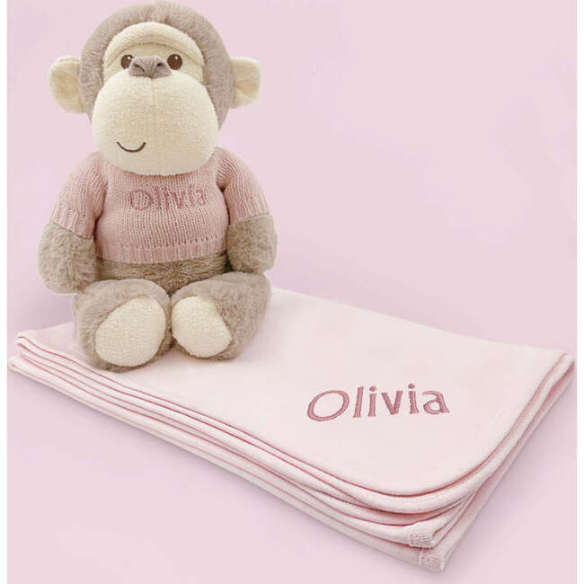 Personalized Morris Monkey Soft Toy With Snuggle Wrap, Pink