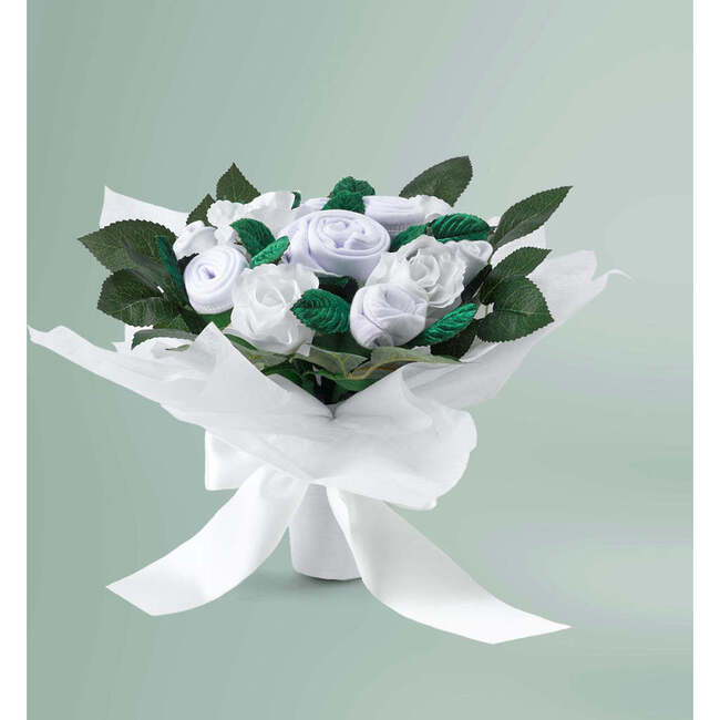 Hand Tied Baby Clothes Bouquet With Personalized Snuggle Wrap, White - Mixed Apparel Set - 2