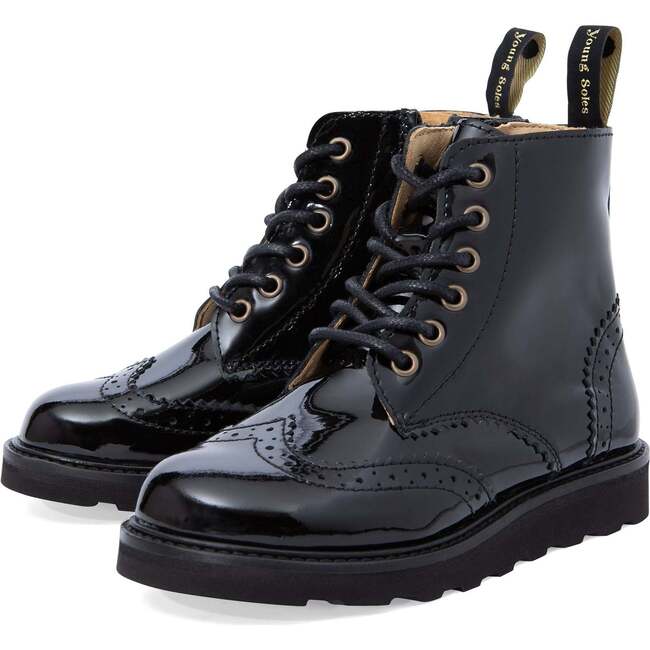 Sidney Brogue Boot, Black Patent
