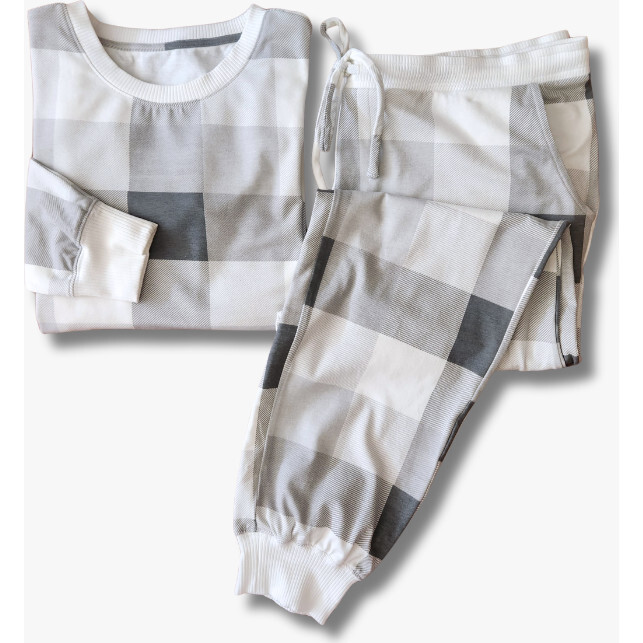 Women's Jogger Pajama Set, Gray Plaid