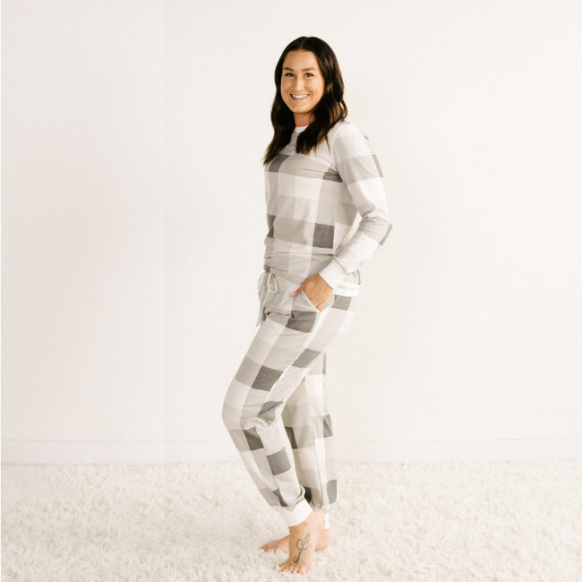 Women's Jogger Pajama Set, Gray Plaid - Pajamas - 2