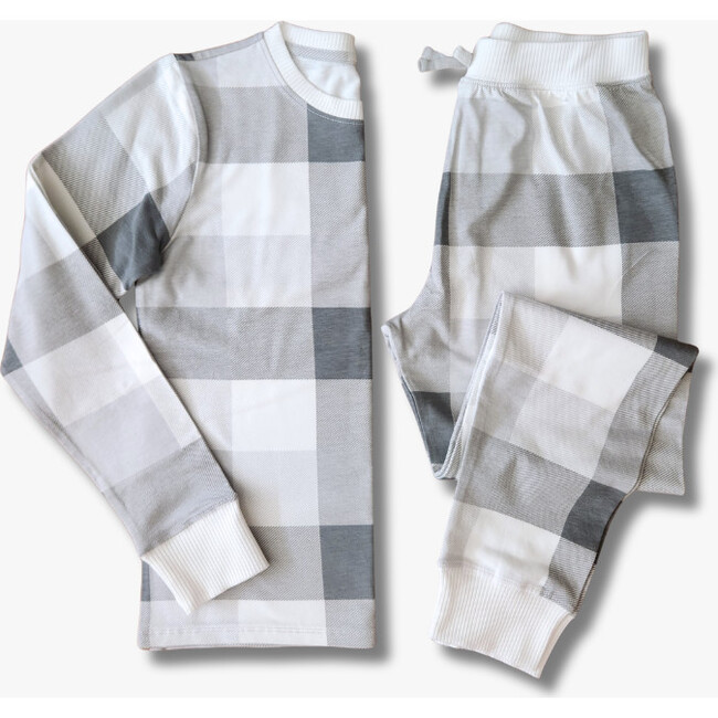 Kids' Unisex Jogger Pajama Set, Gray Plaid