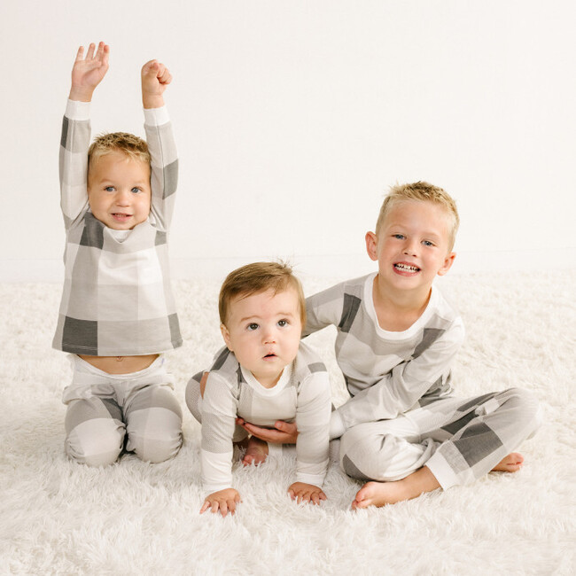Kids' Unisex Jogger Pajama Set, Gray Plaid - Pajamas - 3