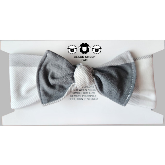 Bow Headband, Gray Plaid