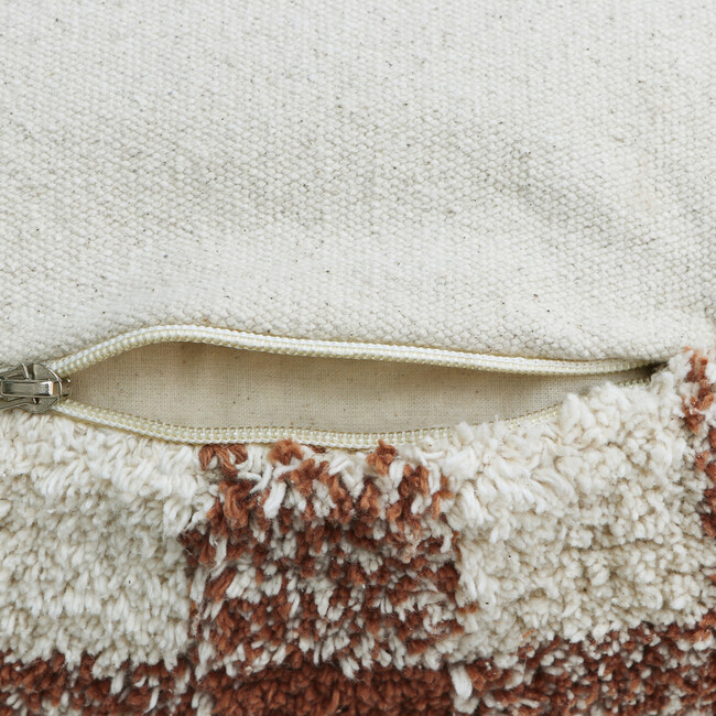 Vichy Plush Tablecloth-Inspired Pouf, Toffee - Ottomans - 4