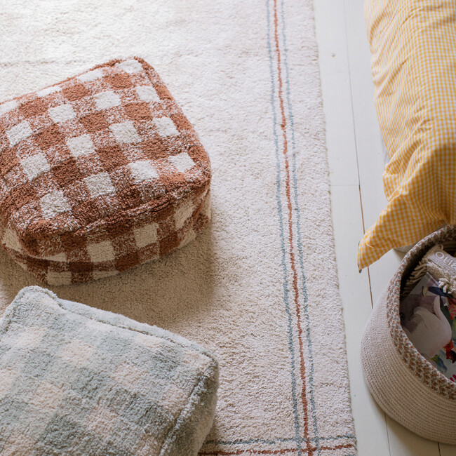 Vichy Plush Tablecloth-Inspired Pouf, Toffee - Ottomans - 6