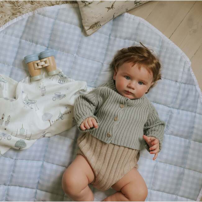 Picnic Gingham Play Mat, Blue - Blankets - 5