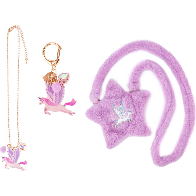 Amazing Alicorn Purse, Bag Charm, and Necklace, 3pc Bundle