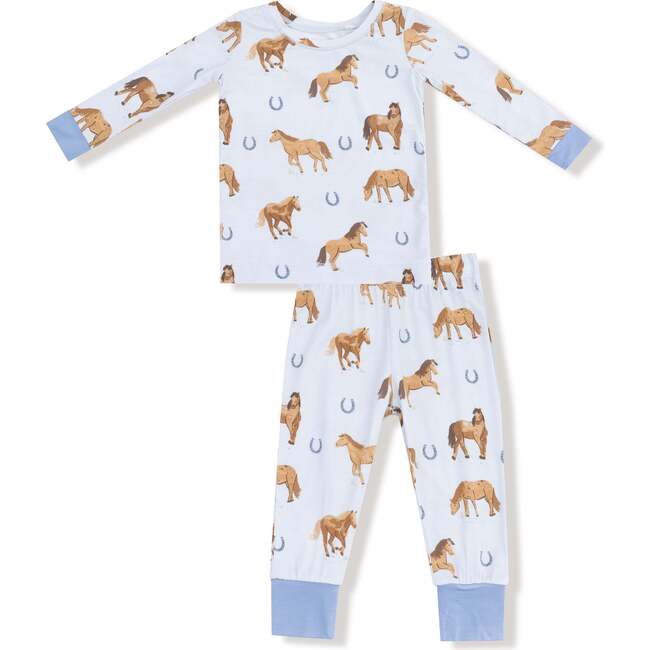 Long Sleeve Loungewear Set Horses, Blue