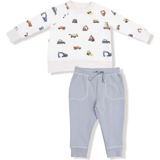 Raglan Sweatshirt and Jogger Set Construction Vehicles, French Terry