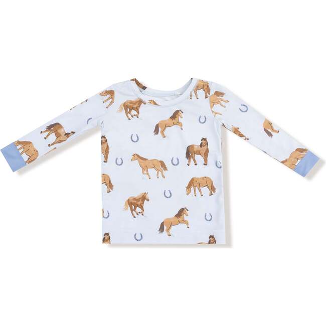 Long Sleeve Loungewear Set Horses, Blue - Mixed Apparel Set - 2