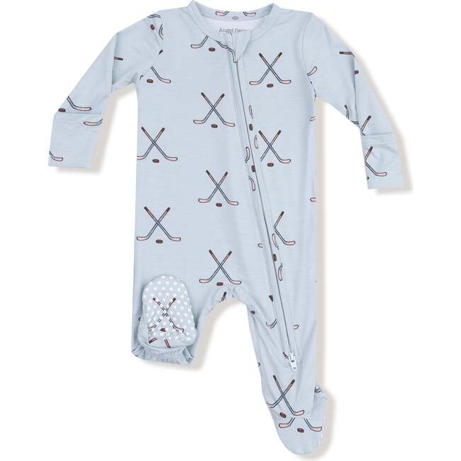 2 Way Zipper Footie Hockey, Stone Blue
