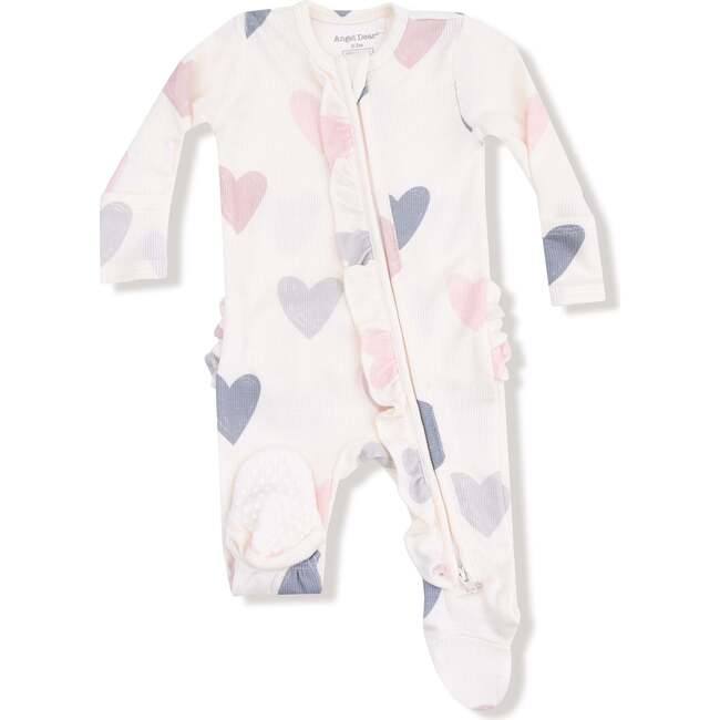 2 Way Ruffle Zipper Footie Hearts, Modal Rib