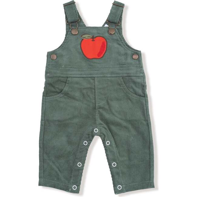 Classic Overall with Apple Applique Corduroy, Dark Ivy