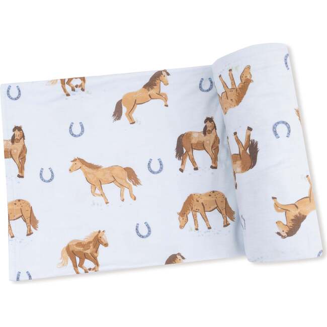 Swaddle Blanket Horses, Blue