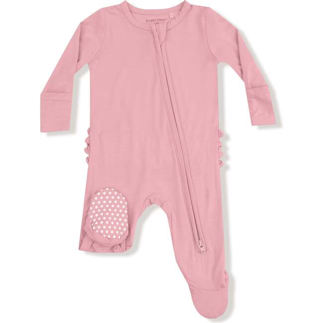 2 Way Zipper Ruffle Back Footie Pink Dolphin