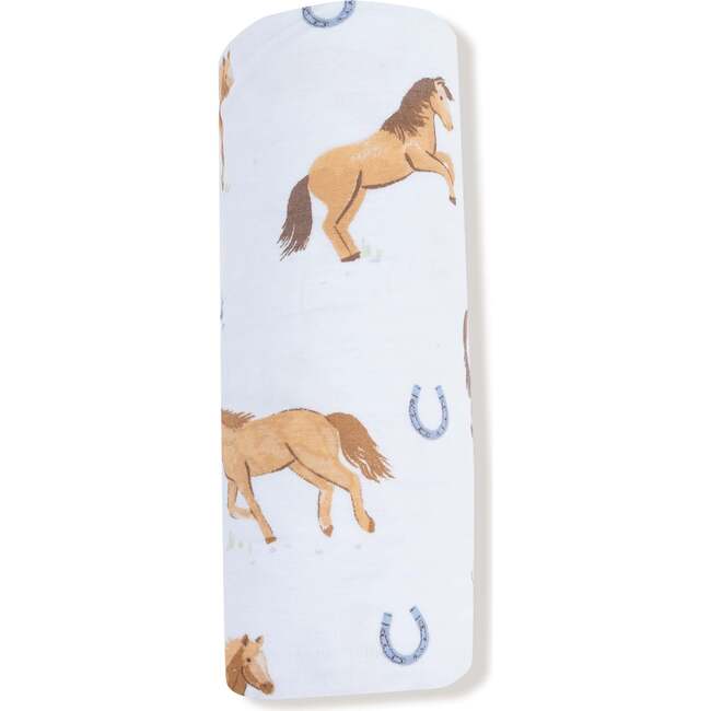Swaddle Blanket Horses, Blue - Swaddles - 2