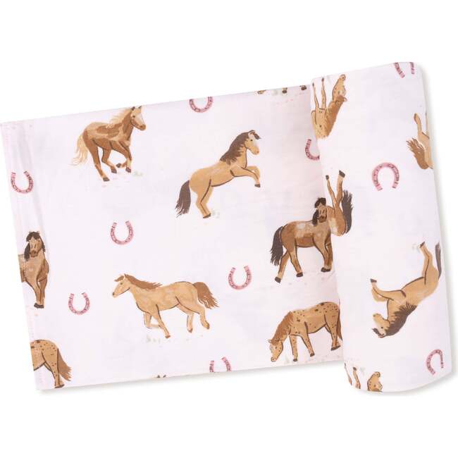Swaddle Blanket Horses, Pink