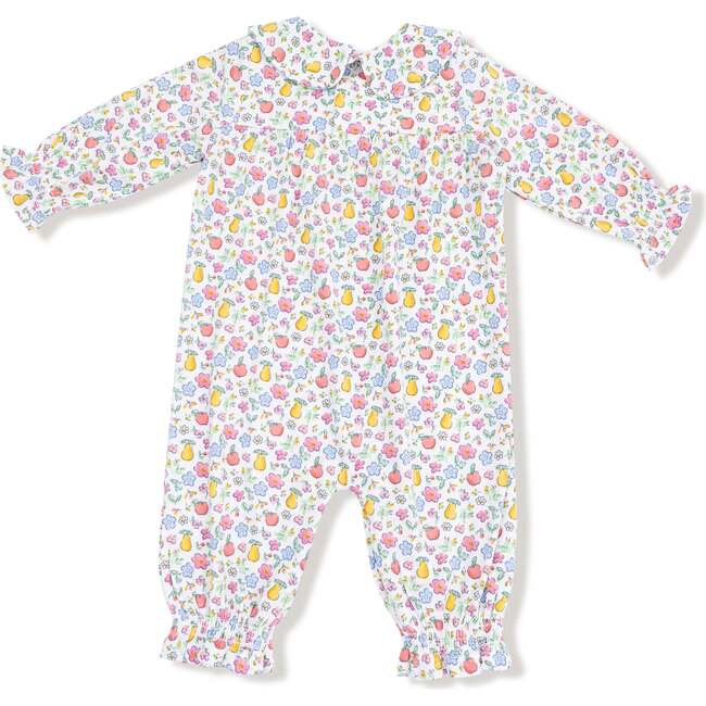 Smocked Long Sleeve Romper with Peter Pan Collar Fall Fruit Floral