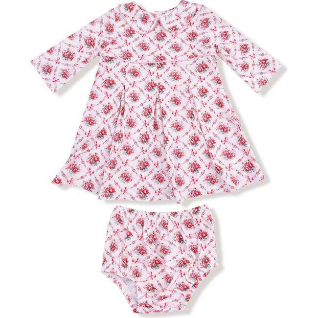 Box Pleat Dress & Diaper Cover, Rose Bow Lattice Rose Bow Lattice