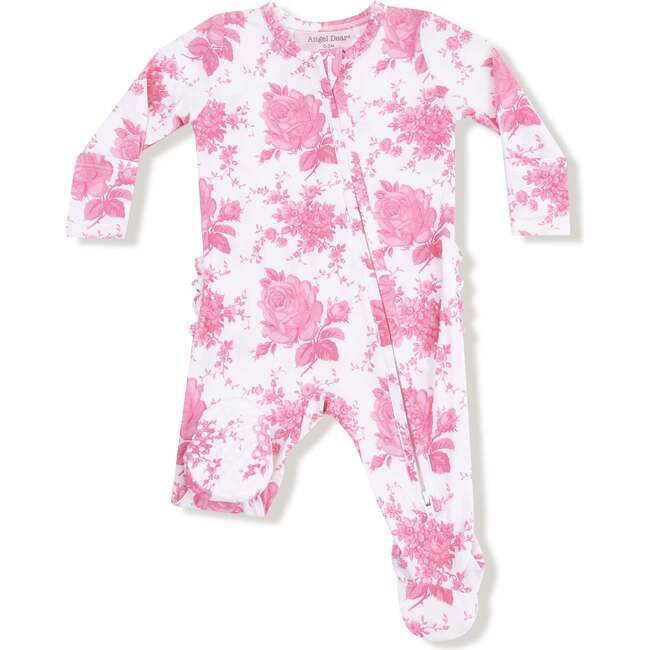 2 Way Zipper Ruffle Back Footie Vintage Pink Roses