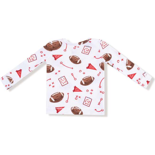 Long Sleeve Waffle Loungewear Set, White Football - Mixed Apparel Set - 3